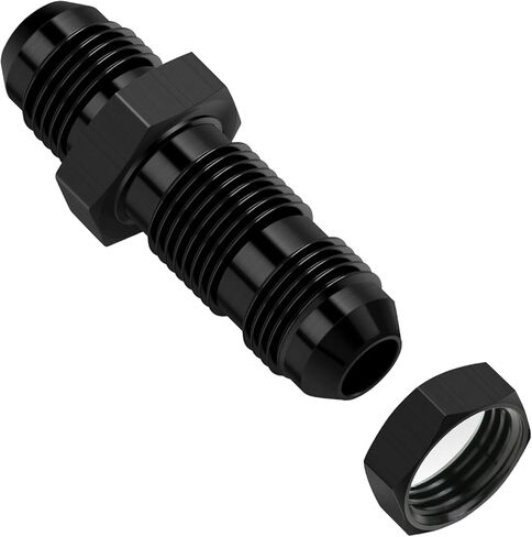 90 Degree 6AN to 6AN Male Bulkhead Flare Fitting Adapter with 6AN Nut, Black Hard Aluminum Hex Anodized Connector, Automotive Accessories Suitable for Vehicle Fuel Oil Line Modification in Kuwait
