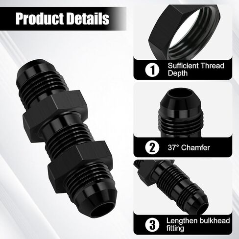 90 Degree 6AN to 6AN Male Bulkhead Flare Fitting Adapter with 6AN Nut, Black Hard Aluminum Hex Anodized Connector, Automotive Accessories Suitable for Vehicle Fuel Oil Line Modification in Kuwait
