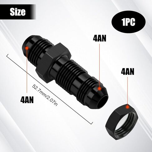 90 Degree 6AN to 6AN Male Bulkhead Flare Fitting Adapter with 6AN Nut, Black Hard Aluminum Hex Anodized Connector, Automotive Accessories Suitable for Vehicle Fuel Oil Line Modification in Kuwait