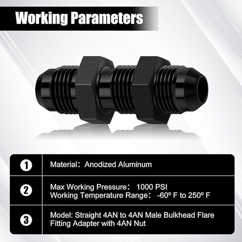 90 Degree 6AN to 6AN Male Bulkhead Flare Fitting Adapter with 6AN Nut, Black Hard Aluminum Hex Anodized Connector, Automotive Accessories Suitable for Vehicle Fuel Oil Line Modification in Kuwait