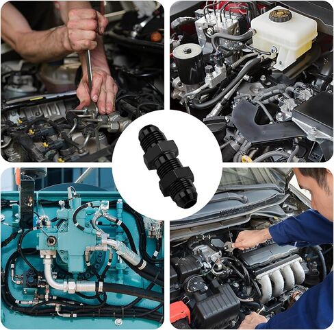 90 Degree 6AN to 6AN Male Bulkhead Flare Fitting Adapter with 6AN Nut, Black Hard Aluminum Hex Anodized Connector, Automotive Accessories Suitable for Vehicle Fuel Oil Line Modification in Kuwait