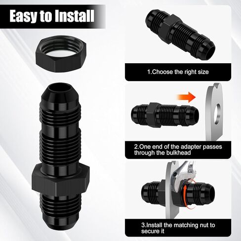 90 Degree 6AN to 6AN Male Bulkhead Flare Fitting Adapter with 6AN Nut, Black Hard Aluminum Hex Anodized Connector, Automotive Accessories Suitable for Vehicle Fuel Oil Line Modification in Kuwait