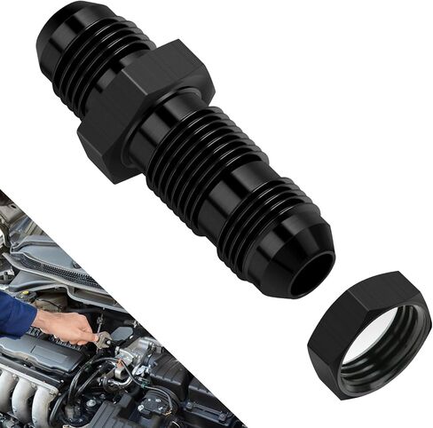 90 Degree 6AN to 6AN Male Bulkhead Flare Fitting Adapter with 6AN Nut, Black Hard Aluminum Hex Anodized Connector, Automotive Accessories Suitable for Vehicle Fuel Oil Line Modification in Kuwait