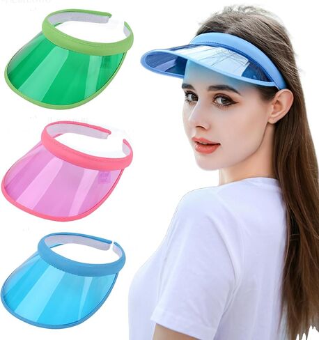 KORADI Women's Sun Visor Hats 3 Pack PVC Plastic Visors Wide Brim Clear Sun Hat Summer UV Protection Beach Cap UPF 50 in Saudi Arabia