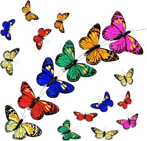 Feather Butterfly Set of 12 Clip on Artificial Butterflies for Crafts Flower Bouquet Decorations Clips for Tree Floral Arrangements Wedding Accessory (Colorful) in Saudi Arabia