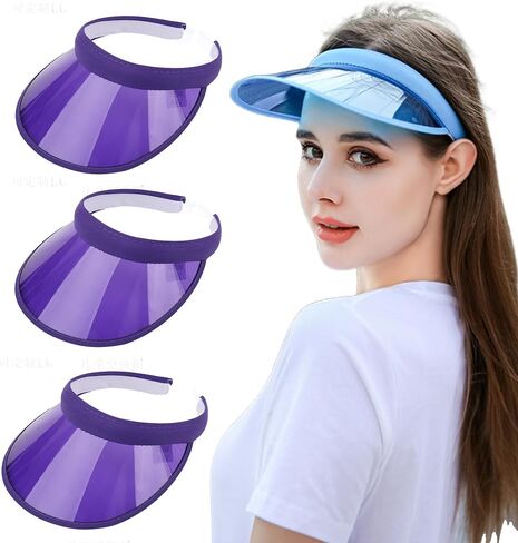 KORADI Women's Sun Visor Hats 3 Pack PVC Plastic Visors Wide Brim Clear Sun Hat Summer UV Protection Beach Cap UPF 50 in Saudi Arabia