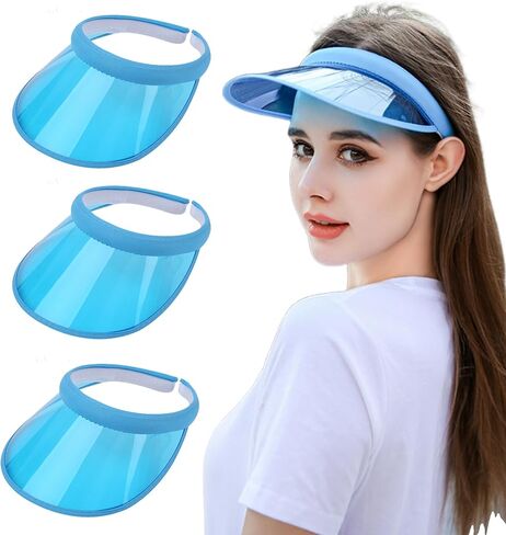 KORADI Women's Sun Visor Hats 3 Pack PVC Plastic Visors Wide Brim Clear Sun Hat Summer UV Protection Beach Cap UPF 50 in Saudi Arabia