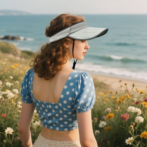 CLAPE Sun Visors for Women, UPF 50+ Waterproof Foldable Wide Brim Womens Beach Hats with Windproof Strap & Sunglasses Holder in Saudi Arabia