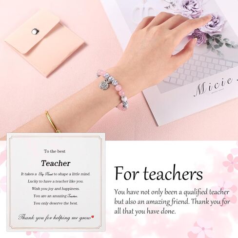 Teacher Appreciation Gift, Teacher Appreciation Bracelet First Day of School Stone Teacher Gifts Apple Bracelet with Card & Storage Bag Bead Bracelet for Graduation Teacher's Day in Saudi Arabia