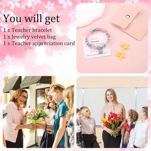 Teacher Appreciation Gift, Teacher Appreciation Bracelet First Day of School Stone Teacher Gifts Apple Bracelet with Card & Storage Bag Bead Bracelet for Graduation Teacher's Day in Saudi Arabia