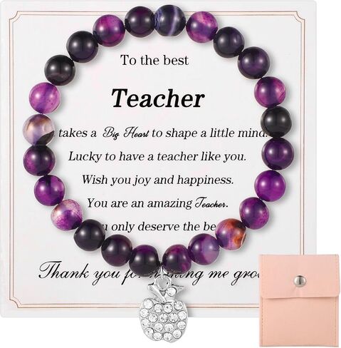 Teacher Appreciation Gift, Teacher Appreciation Bracelet First Day of School Stone Teacher Gifts Apple Bracelet with Card & Storage Bag Bead Bracelet for Graduation Teacher's Day in Saudi Arabia
