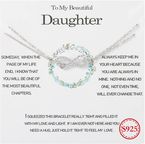 Daughter Bracelets from Mom,925 Sterling Silver Infinity Bracelet for Daughter from Dad, Mother Daughter Bracelets with Message Card, Birthday Gift, Gift for Chrismas Mother's Day in Saudi Arabia