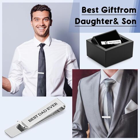 1set Tie Clips for Men Stainless Steel Tie Bars with Gift Box Best Dad Ever Gift Father of the Gifts in Saudi Arabia