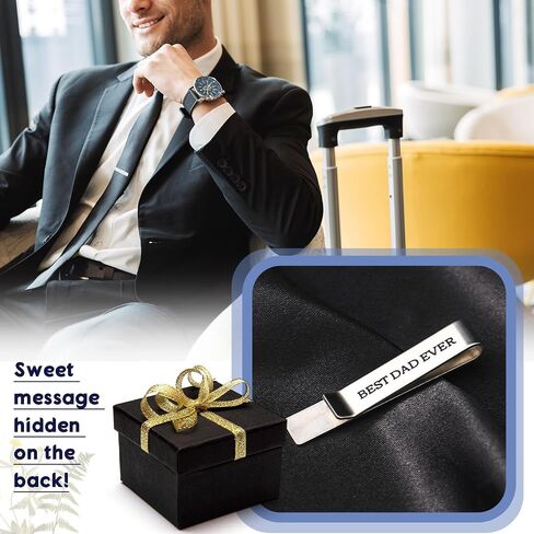 1set Tie Clips for Men Stainless Steel Tie Bars with Gift Box Best Dad Ever Gift Father of the Gifts in Saudi Arabia