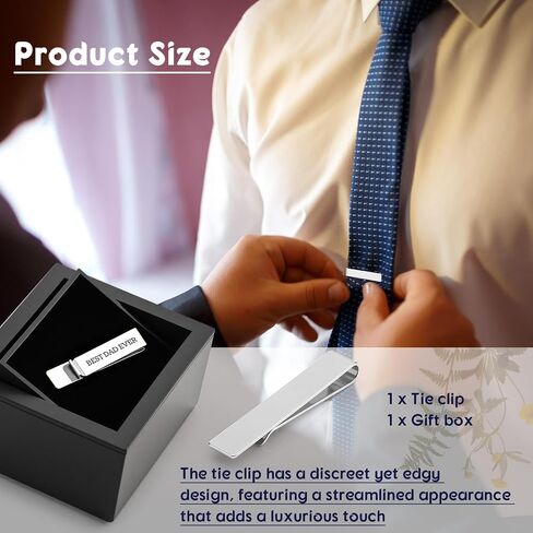 1set Tie Clips for Men Stainless Steel Tie Bars with Gift Box Best Dad Ever Gift Father of the Gifts in Saudi Arabia