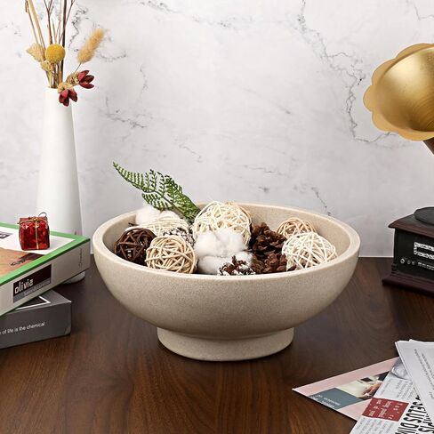 Large Decorative Bowl, 10.6" Resin Fruit Bowl Key Bowls for Entryway Table, Modern Handicraft Decorative Bowls Pedestal Bowl for Fruit Keys Kitchen Counter Home Decor, Beige in Kuwait