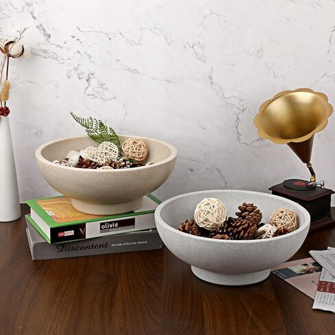 Large Decorative Bowl, 10.6" Resin Fruit Bowl Key Bowls for Entryway Table, Modern Handicraft Decorative Bowls Pedestal Bowl for Fruit Keys Kitchen Counter Home Decor, Beige in Kuwait
