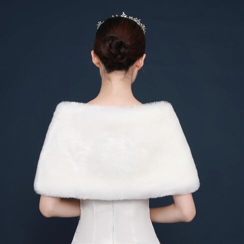 Women's Wedding Faux Fur Wraps and Shawls Winter Shrug with Brooch for Brides Bridesmaids White in Saudi Arabia