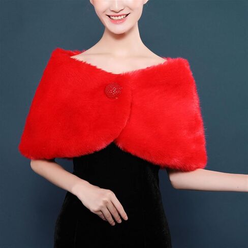 Women's Wedding Faux Fur Wraps and Shawls Winter Shrug with Brooch for Brides Bridesmaids White in Saudi Arabia