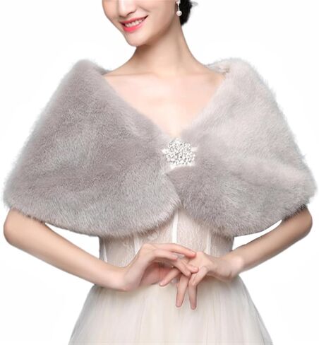 Women's Wedding Faux Fur Wraps and Shawls Winter Shrug with Brooch for Brides Bridesmaids White in Saudi Arabia
