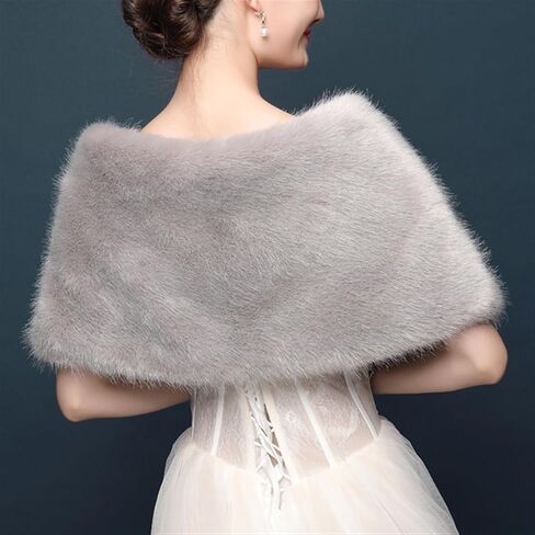 Women's Wedding Faux Fur Wraps and Shawls Winter Shrug with Brooch for Brides Bridesmaids White in Saudi Arabia