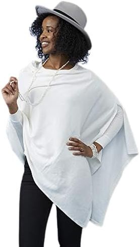 Hadley Wren Women's Classic Colorblock Everyday Cotton Poncho, Black Solid Solid in Saudi Arabia
