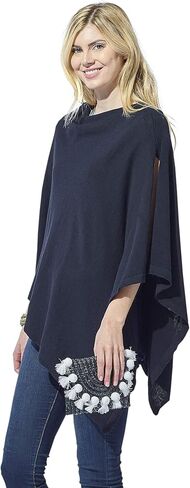 Hadley Wren Women's Classic Colorblock Everyday Cotton Poncho, Black Solid Solid in Saudi Arabia