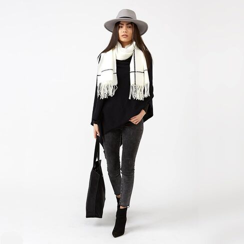 Hadley Wren Women's Classic Colorblock Everyday Cotton Poncho, Black Solid Solid in Saudi Arabia