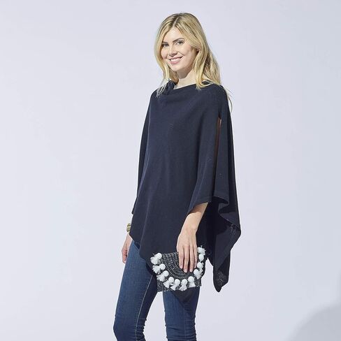 Hadley Wren Women's Classic Colorblock Everyday Cotton Poncho, Black Solid Solid in Saudi Arabia