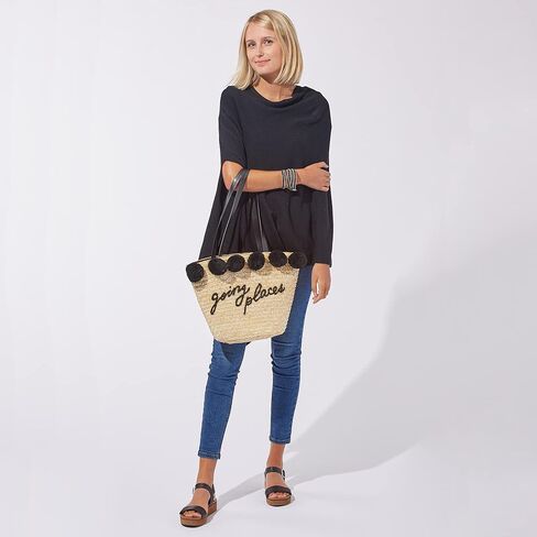 Hadley Wren Women's Classic Colorblock Everyday Cotton Poncho, Black Solid Solid in Saudi Arabia