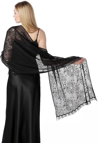Huralona Women Lace Shawls and Wraps for Evening Dress Wedding Bridal Lace Pashmina Scarf for with Fringe for Costume Party in Saudi Arabia