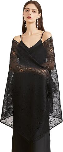 Huralona Women Lace Shawls and Wraps for Evening Dress Wedding Bridal Lace Pashmina Scarf for with Fringe for Costume Party in Saudi Arabia