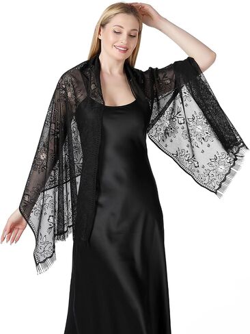 Huralona Women Lace Shawls and Wraps for Evening Dress Wedding Bridal Lace Pashmina Scarf for with Fringe for Costume Party in Saudi Arabia
