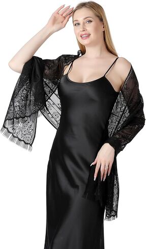 Huralona Women Lace Shawls and Wraps for Evening Dress Wedding Bridal Lace Pashmina Scarf for with Fringe for Costume Party in Saudi Arabia