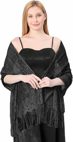 Huralona Women Lace Shawls and Wraps for Evening Dress Wedding Bridal Lace Pashmina Scarf for with Fringe for Costume Party in Saudi Arabia