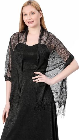 Huralona Women Lace Shawls and Wraps for Evening Dress Wedding Bridal Lace Pashmina Scarf for with Fringe for Costume Party in Saudi Arabia