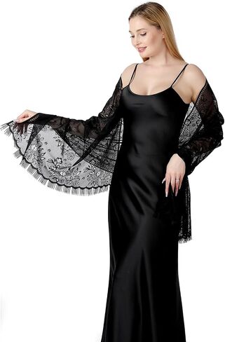 Huralona Women Lace Shawls and Wraps for Evening Dress Wedding Bridal Lace Pashmina Scarf for with Fringe for Costume Party in Saudi Arabia