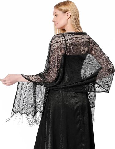 Huralona Women Lace Shawls and Wraps for Evening Dress Wedding Bridal Lace Pashmina Scarf for with Fringe for Costume Party in Saudi Arabia