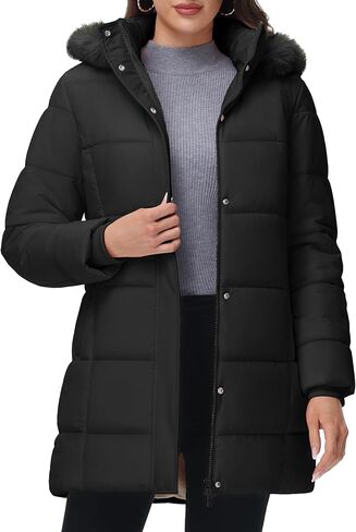 YUCOLEN Womens Winter Parka Coat Warm Thicken Jacket Down Puffer Outwear with Faux Fur Removable Hood in Kuwait