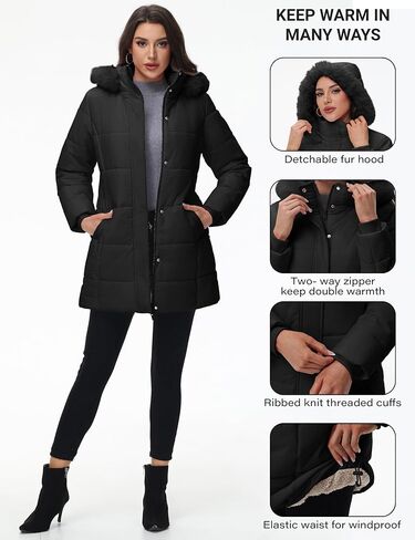 YUCOLEN Womens Winter Parka Coat Warm Thicken Jacket Down Puffer Outwear with Faux Fur Removable Hood in Kuwait