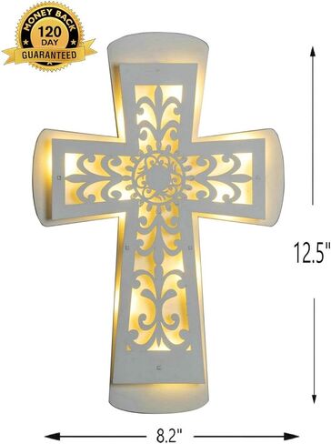 ADAVAS.Y&G Wooden LED Wall Cross with Remote Control – Christian Lighted Cross Decor, Battery Powered, Multiple Lighting Modes, Religious Wall Art for Home, Church, and Gifts in Kuwait