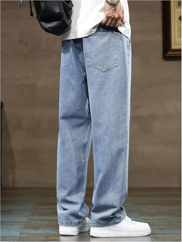 OYOANGLE Men's Vintage Elastic Drawstring Waist Jeans Casual Straight Leg Denim Pants in Saudi Arabia