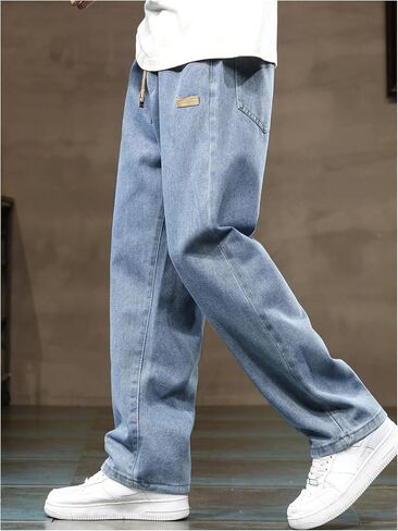OYOANGLE Men's Vintage Elastic Drawstring Waist Jeans Casual Straight Leg Denim Pants in Saudi Arabia
