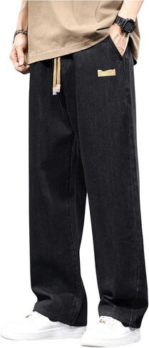 OYOANGLE Men's Vintage Elastic Drawstring Waist Jeans Casual Straight Leg Denim Pants in Kuwait