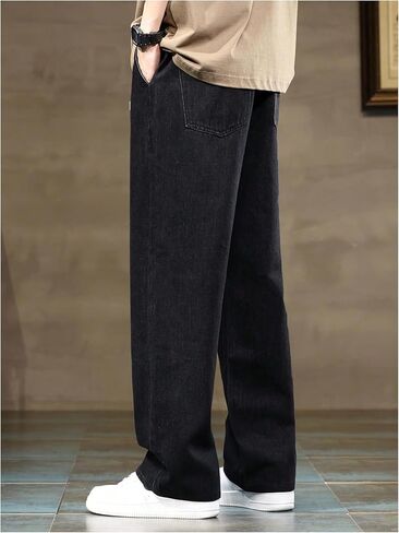 OYOANGLE Men's Vintage Elastic Drawstring Waist Jeans Casual Straight Leg Denim Pants in Kuwait