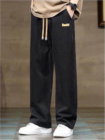 OYOANGLE Men's Vintage Elastic Drawstring Waist Jeans Casual Straight Leg Denim Pants in Kuwait