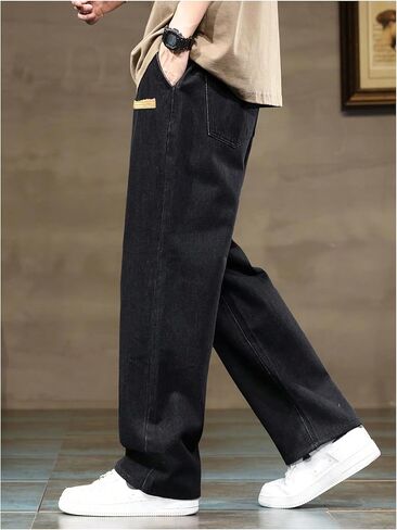 OYOANGLE Men's Vintage Elastic Drawstring Waist Jeans Casual Straight Leg Denim Pants in Kuwait