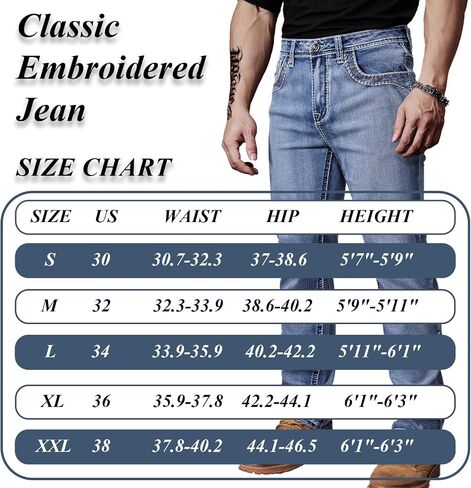 Men's Relaxed Straight Fit Jeans with Comfort Flex Classic Pants for Men Straight Leg Casual Embroidered Jeans in Kuwait