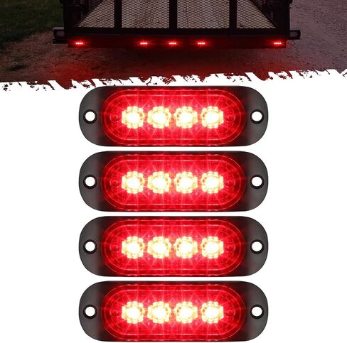 Partsam 4 قطع 3.4 بوصة غطاء ألومنيوم أحمر/كهرماني LED أضواء جانبية للتخليص، مصابيح تحديد سطحية للتركيب على المقطورة شاحنة بيك اب جرار RV دراجة نارية عربة جولف، IP67 مقاومة للماء (2 أحمر + 2 كهرمان) in Kuwait