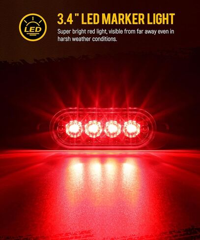 Partsam 4 قطع 3.4 بوصة غطاء ألومنيوم أحمر/كهرماني LED أضواء جانبية للتخليص، مصابيح تحديد سطحية للتركيب على المقطورة شاحنة بيك اب جرار RV دراجة نارية عربة جولف، IP67 مقاومة للماء (2 أحمر + 2 كهرمان) in Kuwait